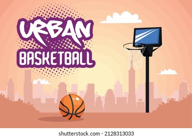 urban basketball lettering with basket poster