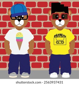 Urban Bear dressed in baggy jeans, baseball cap, sneakers and t-shirt