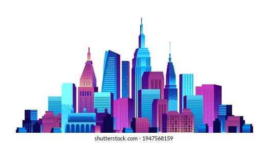 urban big city building skyscraper pop gradient modern color landscape scene illustration with white background