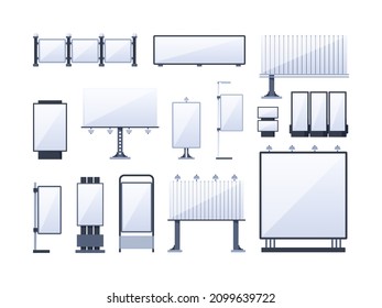 Urban billboards. Outdoor city place for banners various ads boards templates vector garish flat pictures isolated