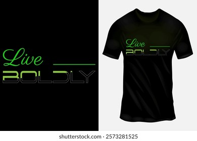 Urban Black T-Shirt with Stylish LIVE BOIDLY Yellow and Green Text Design for Trendy Fashion Enthusiasts