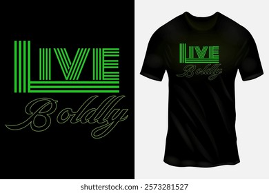 Urban Black T-Shirt with Stylish LIVE BOIDLY Yellow and Green Text Design for Trendy Fashion Enthusiasts