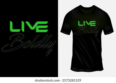 Urban Black T-Shirt with Stylish LIVE BOIDLY Yellow and Green Text Design for Trendy Fashion Enthusiasts