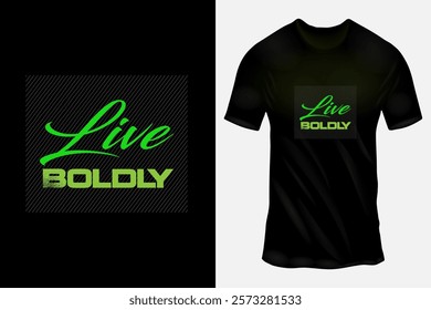 Urban Black T-Shirt with Stylish LIVE BOIDLY Yellow and Green Text Design for Trendy Fashion Enthusiasts