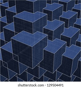Urban Blue City Boxes Cube With Hidden Lines Vector 173