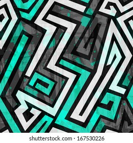 urban blue maze seamless pattern with grunge effect