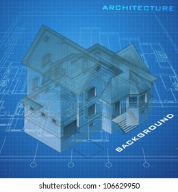 Urban Blueprint with a 3D building model (vector). Architectural background