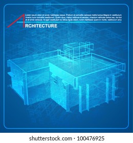 Urban Blueprint (vector). Architectural background. Part of architectural project, architectural plan, technical project, drawing technical letters, design on paper, construction plan
