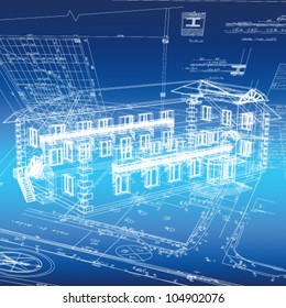 Urban Blueprint (vector). Architectural background. Part of architectural project, architectural plan, technical project, drawing technical letters, design on paper, construction plan