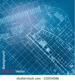 Urban Blueprint (vector). Architectural background. Part of architectural project, architectural plan, technical project, drawing technical letters, design on paper, construction plan
