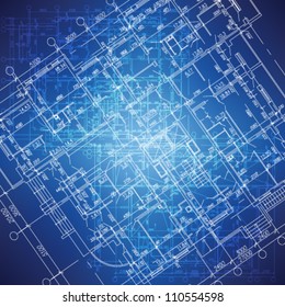 Urban Blueprint (vector). Architectural background. Part of architectural project, architectural plan, technical project, drawing technical letters, design on paper, construction plan