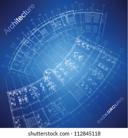 Urban Blueprint (vector). Architectural background. Part of architectural project, architectural plan, technical project, drawing technical letters, design on paper, construction plan