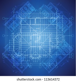 Urban Blueprint (vector). Architectural background. Part of architectural project, architectural plan, technical project, drawing technical letters, design on paper, construction plan