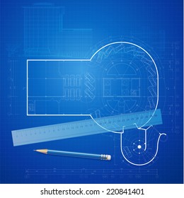 Urban Blueprint (vector). Architectural background. Part of architectural project, architectural plan, technical project, construction plan