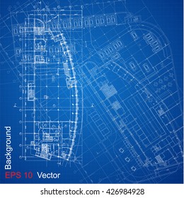 Urban Blueprint (vector). Architectural background. Part of architectural project, architectural plan, technical project, drawing technical letters, design on paper, construction plan