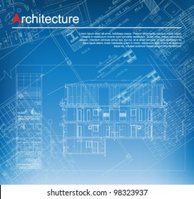 Urban Blueprint (vector).  Architectural background. Part of architectural project, architectural plan, technical project, drawing technical letters, design on paper, construction plan