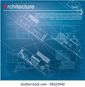 Urban Blueprint (vector).  Architectural background. Part of architectural project, architectural plan, technical project, drawing technical letters, design on paper, construction plan