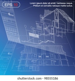 Urban Blueprint (vector). Architectural background. Part of architectural project, architectural plan, technical project, drawing technical letters, design on paper, construction plan