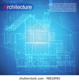 Urban Blueprint (vector). Architectural background. Part of architectural project, architectural plan, technical project, drawing technical letters, design on paper, construction plan