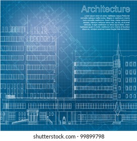 Urban Blueprint (vector). Architectural background. Part of architectural project, architectural plan, technical project, drawing technical letters, design on paper, construction plan