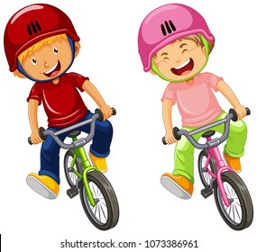 Urban Boys Riding Bicycle on White Background illustration