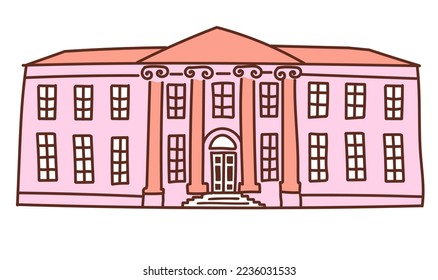 edificio urbano de estilo clásico con columnas con capitales. Antigua universidad o museo. Ilustración del vector aislada en fondo blanco