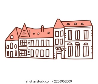 urban building in the classical style with columns with capitals. Old university or museum. Vector illustration isolated on white background