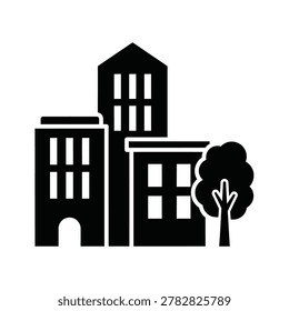 Urban Building Cluster with Tree Cityscape Silhouette Icon