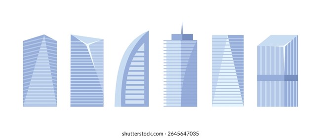 Urban building collection. Modern apartment building. City landscape building. Real estate. Down town. Facade buildings