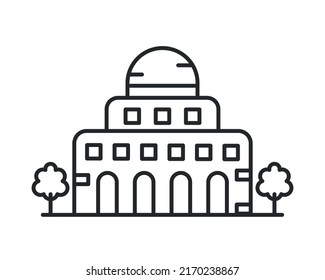 Urban Building With Dome Icon. Lined Building With Spheric Dome For App And Web Design. Observatory, Mosque, Administrative Building. Vector Illustration