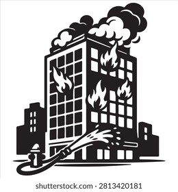 Urban building engulfed in flames with firefighting response underway