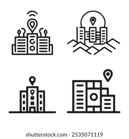 Ícones Urbanos de Construção com Símbolos GPS Tracker para Mapeamento e Navegação