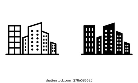 Urban building and skyscraper cluster icon set for real estate development