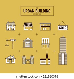 Urban building Vector gold Icon Set. 