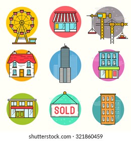Urban building Vector Icon Set. 