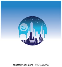 urban building vector illustration night  graphic design circle background 