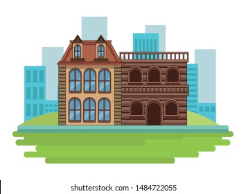 Urban buildings and city architecture over cityscape scenery background vector illustration graphic design.