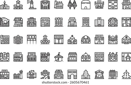 Urban buildings icons High-Quality Vector Icons Collection with Editable Stroke. Ideal for Professional and Creative Projects