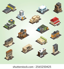 urban buildings isometric collection department city  