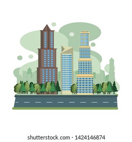 Urban buildings skysrapers and street cityscape view scenary vector illustration graphic design