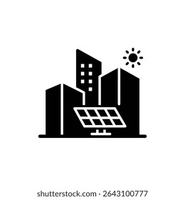 Urban Buildings with Solar Icons Representing Renewable Energy in Cities