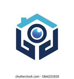 urban camera logo with hand and home concept
