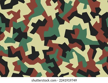 Urban camouflage. Abstract seamless pattern, green and brown coloring. Geometric mosaic shape, disguise contours in urban environments. Stylish pattern for sports and tourist clothes. Vector 