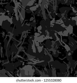 Urban camouflage, modern fashion design. Camo military protective. Army uniform. Grunge pattern. Black and white, monochrome, fashionable, fabric. Vector seamless texture. svg