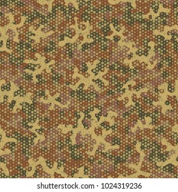 Urban camouflage seamless pattern. Abstract military hexagon style. Camouflage seamless pattern for army, navy, hunting, fashion cloth textile. Colorful modern soldier style. Vector honeycomb texture