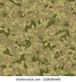 Urban camouflage seamless pattern. Abstract military hexagon style. Camouflage seamless pattern for army, navy, hunting, fashion cloth textile. Colorful modern soldier style. Vector honeycomb texture
