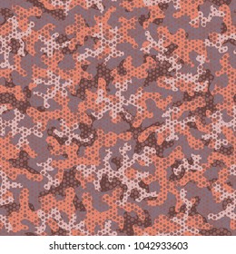 Urban camouflage seamless pattern. Abstract military hexagon style. Camouflage seamless pattern for army, navy, hunting, fashion cloth textile. Colorful modern soldier style. Vector honeycomb texture