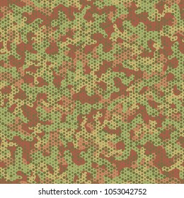 Urban camouflage seamless pattern. Abstract military hexagon style. Camouflage seamless pattern for army, navy, hunting, fashion cloth textile. Colorful modern soldier style. Vector honeycomb texture