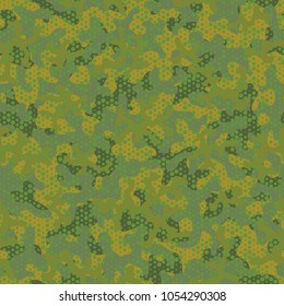 Urban camouflage seamless pattern. Abstract military hexagon style. Camouflage seamless pattern for army, navy, hunting, fashion cloth textile. Colorful modern soldier style. Vector honeycomb texture
