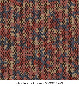 Urban camouflage seamless pattern. Abstract military hexagon style. Camouflage seamless pattern for army, navy, hunting, fashion cloth textile. Colorful modern soldier style. Vector honeycomb texture